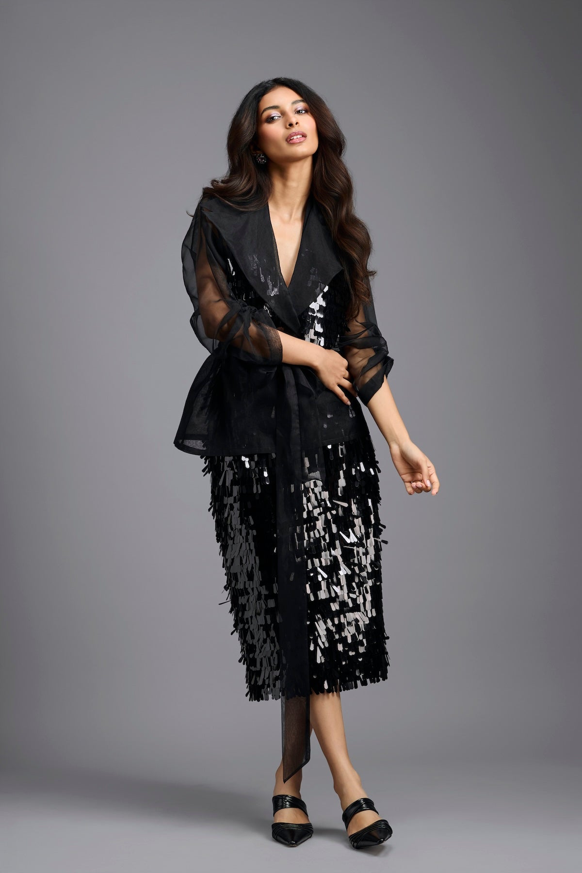 Black Sequin Midi Skirt