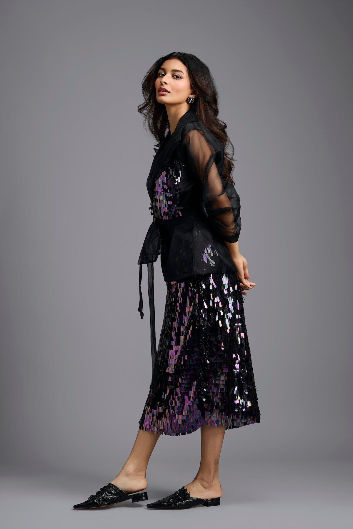 Rainbow Sequin Midi Skirt