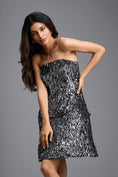 Load image into Gallery viewer, Gunmetal Sequin Strapless Mini Dress
