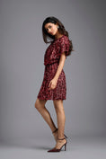 Load image into Gallery viewer, Red Draped Sequin Mini Dress
