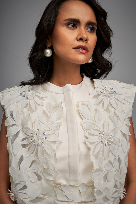 Dress With Textured Floral Embroidery