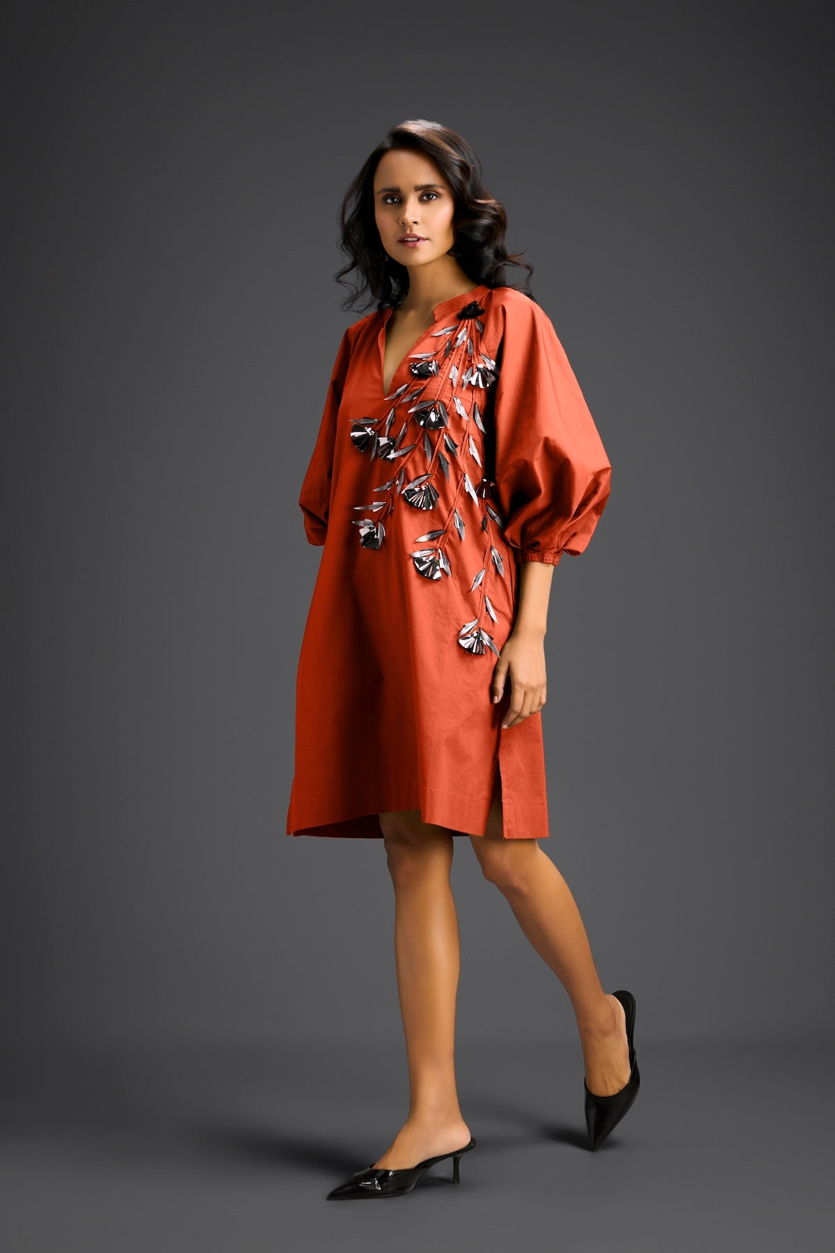 Buy Metallic White Floral Embroidered Dress Online – Deepika Arora
