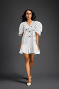 Load image into Gallery viewer, White Ruffle Hem Floral Embroidered Dress
