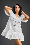 Load image into Gallery viewer, White Ruffle Hem Floral Embroidered Dress
