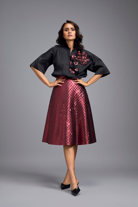 Red 3D Leather Skirt