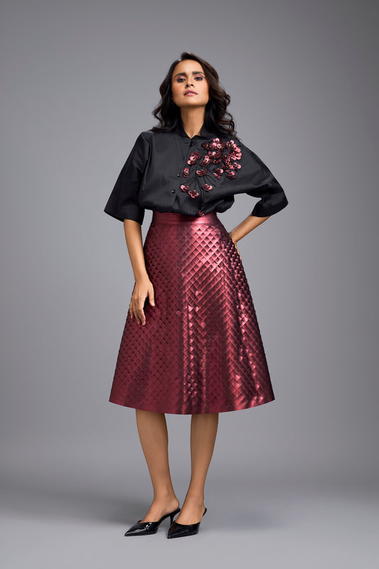 Red 3D Leather Skirt