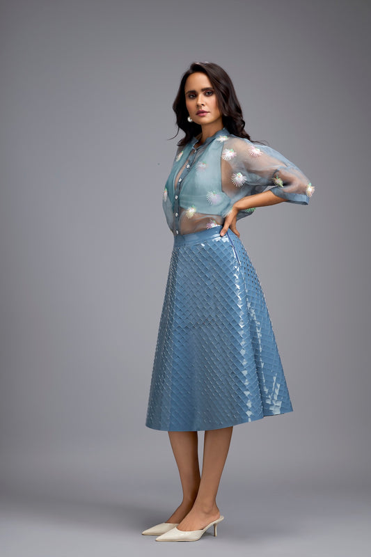 Blue 3D Leather Skirt