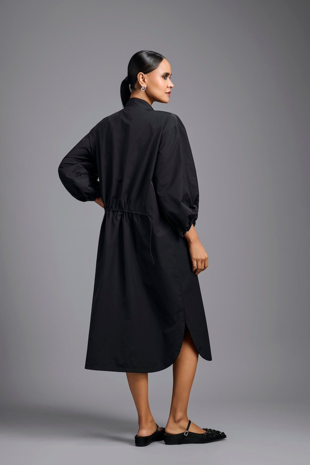 Black Metallic Panel Midi Dress