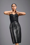 Load image into Gallery viewer, Black Sheer Leather-Strip Pencil Skirt
