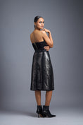 Load image into Gallery viewer, Black Sheer Leather-Strip Pencil Skirt
