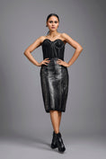 Load image into Gallery viewer, Black Strapless Corset Top with Sheer Leather Pencil Skirt
