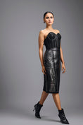 Load image into Gallery viewer, Black Sheer Leather-Strip Pencil Skirt
