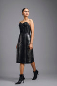 Load image into Gallery viewer, Black Sheer Leather-Strip Pencil Skirt
