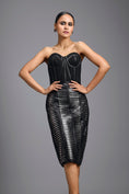 Load image into Gallery viewer, Black Sheer Leather-Strip Pencil Skirt
