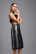 Load image into Gallery viewer, Black Strapless Corset Top with Sheer Leather Pencil Skirt
