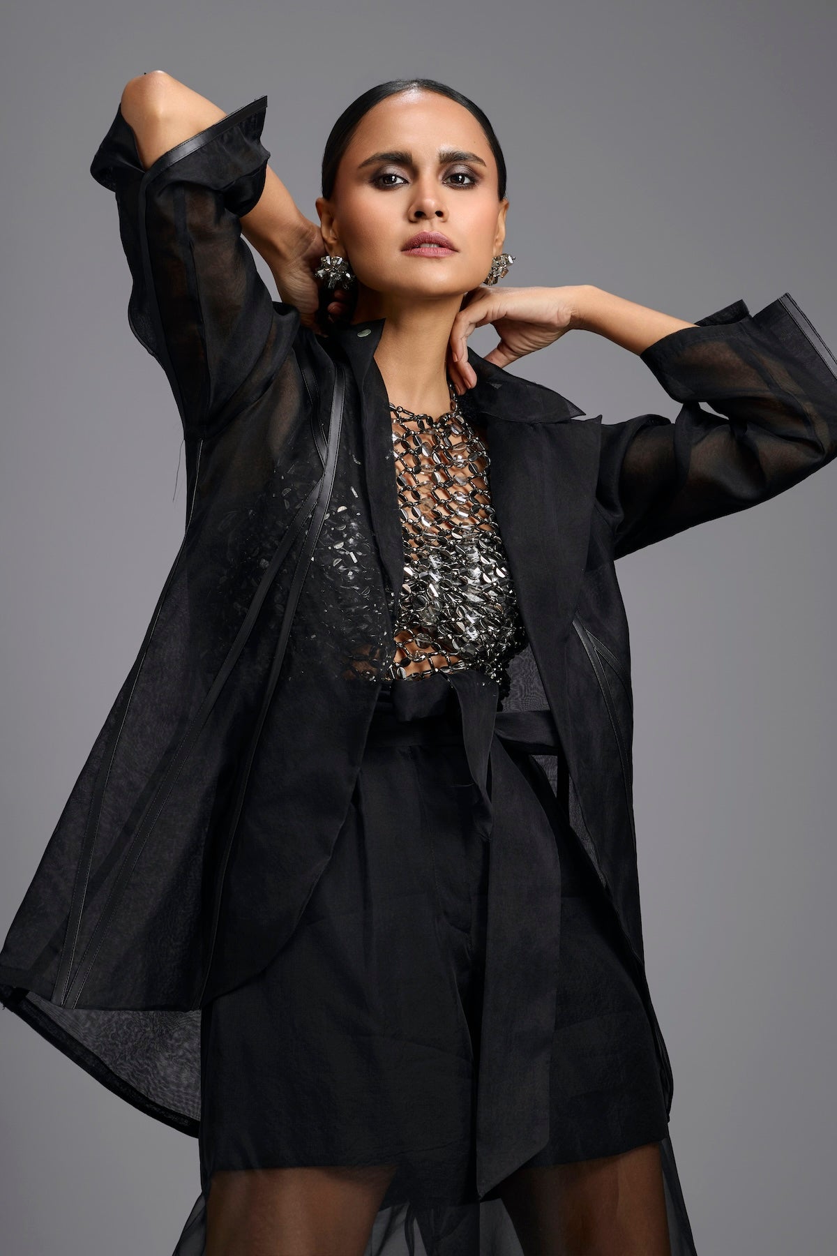 Metallic Mesh Halter Co-ord