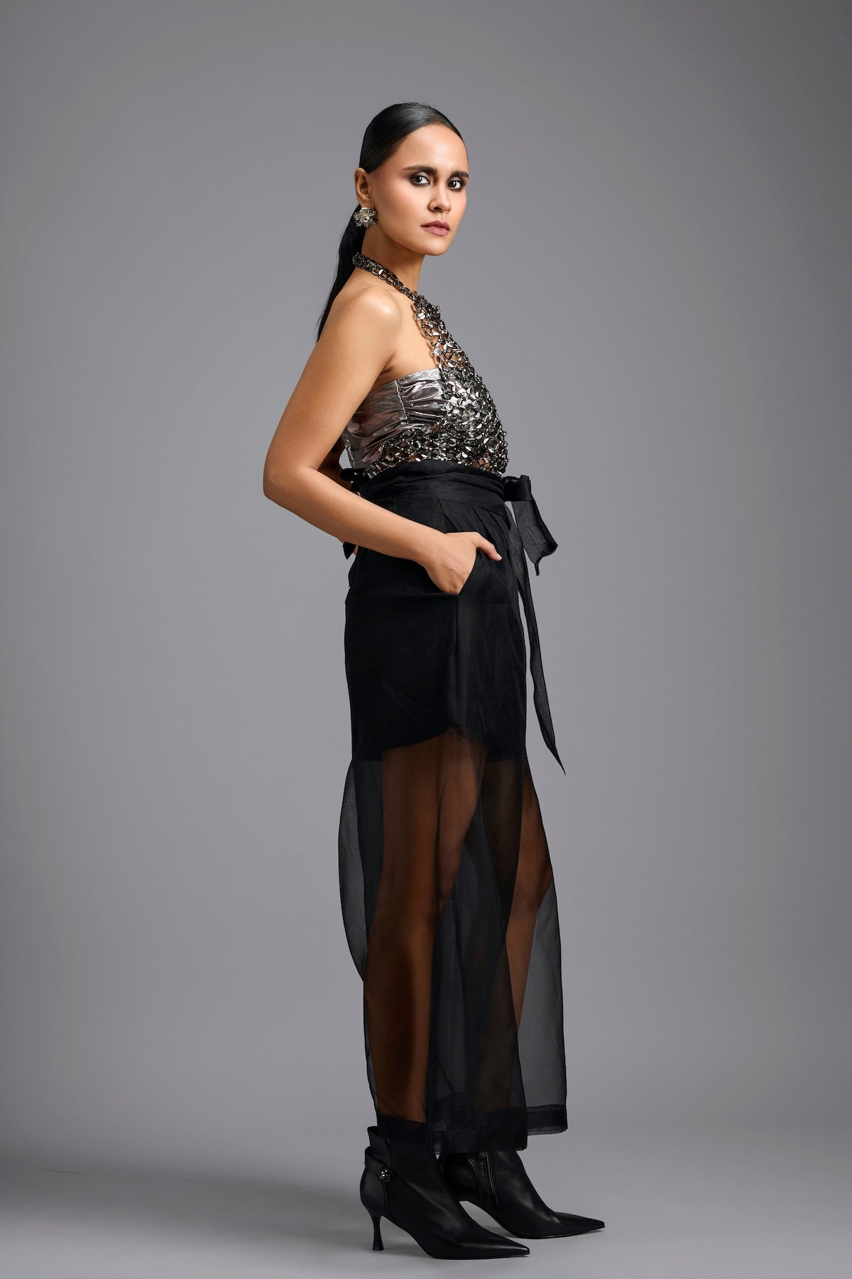 Handwoven Metallic Mesh Halter Top