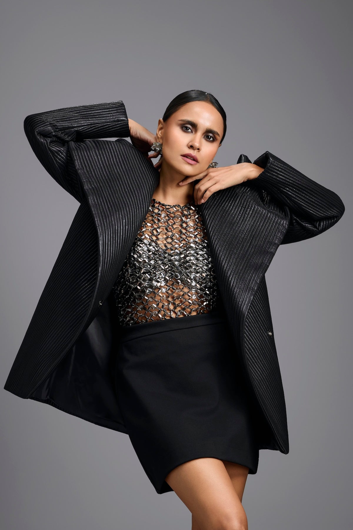 Black Sculpted Lapel Jacket