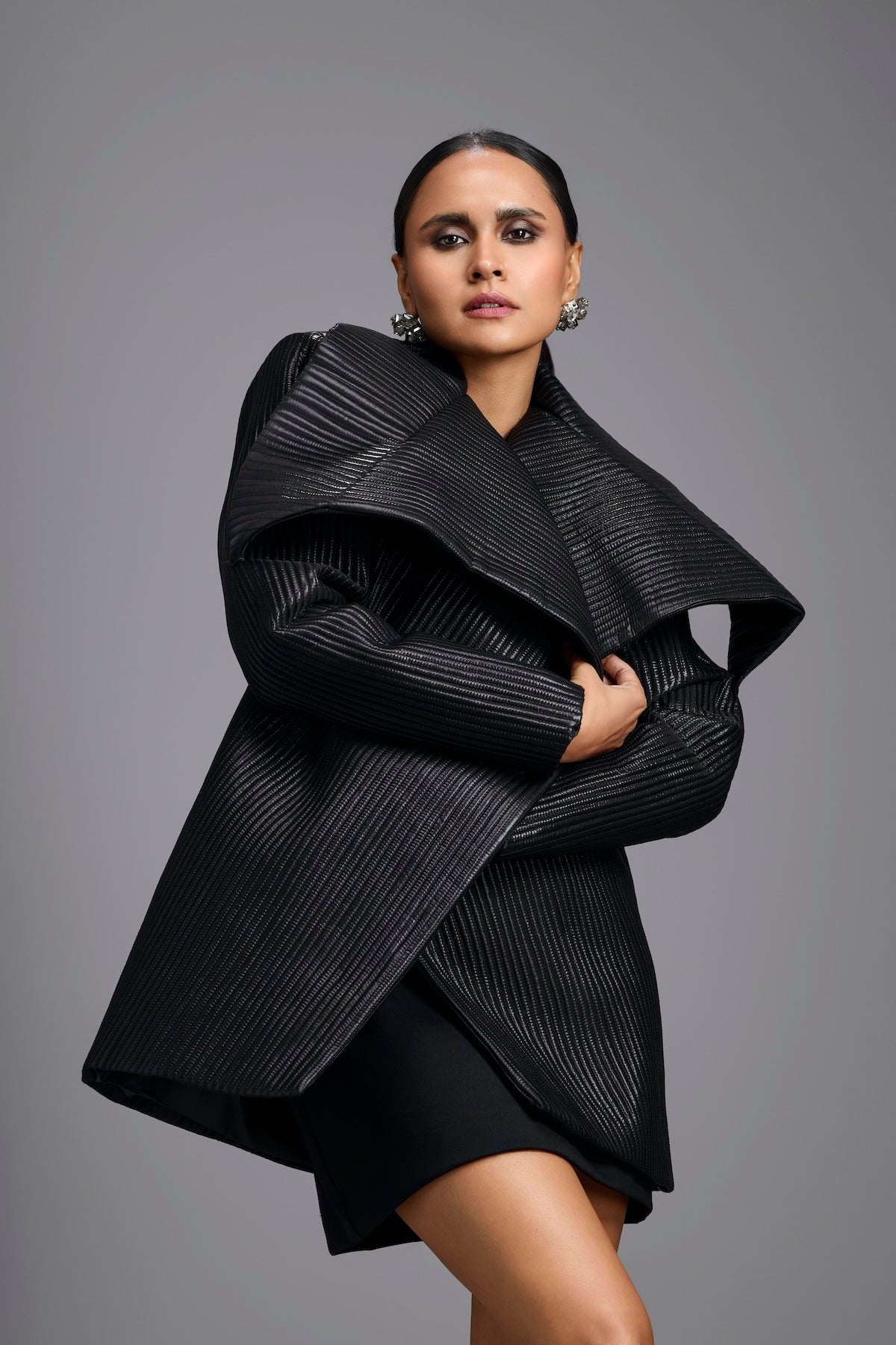 Black Sculpted Lapel Jacket