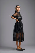 Load image into Gallery viewer, Sheer Black Sculpted Midi Dress
