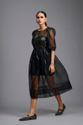 Load image into Gallery viewer, Sheer Black Sculpted Midi Dress
