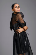 Load image into Gallery viewer, Sheer Black Sculpted Midi Dress
