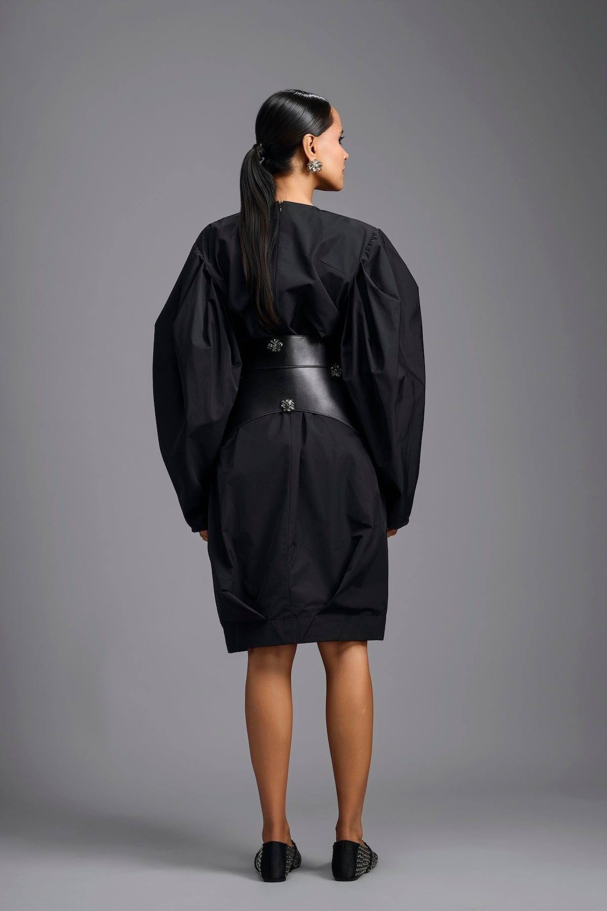 Sculptural Black Belted Dress