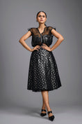 Load image into Gallery viewer, Black Sculpted Organza Corset Top with Geometric Cutwork Midi Skirt
