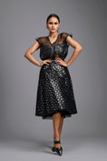 Load image into Gallery viewer, Black Sculpted Organza Corset Top with Geometric Cutwork Midi Skirt

