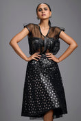 Load image into Gallery viewer, Black Sculpted Organza Corset Top with Geometric Cutwork Midi Skirt
