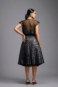 Load image into Gallery viewer, Black Sculpted Organza Corset Top with Geometric Cutwork Midi Skirt
