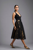 Load image into Gallery viewer, Black & Gold Metallic Sculpted Cutwork Midi Skirt with Bodysuit
