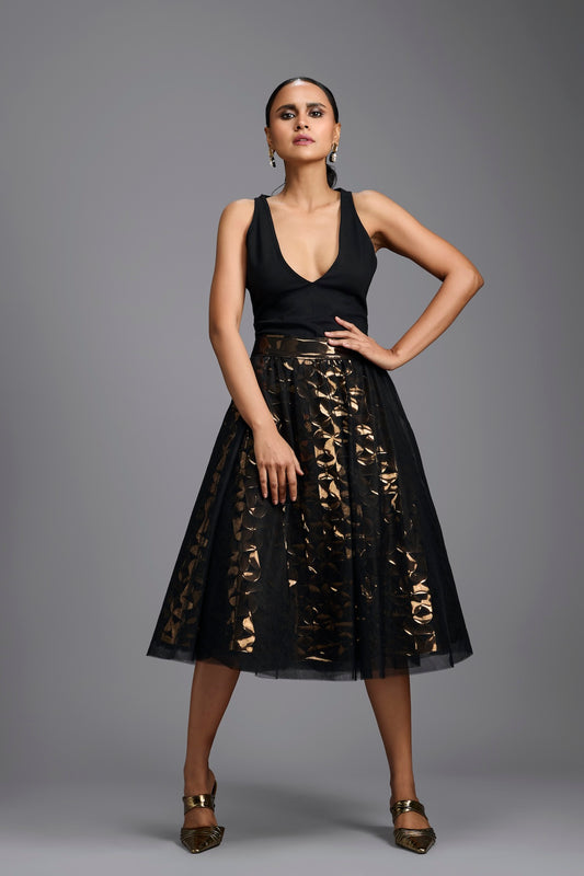 Black & Gold Metallic Cutwork Skirt