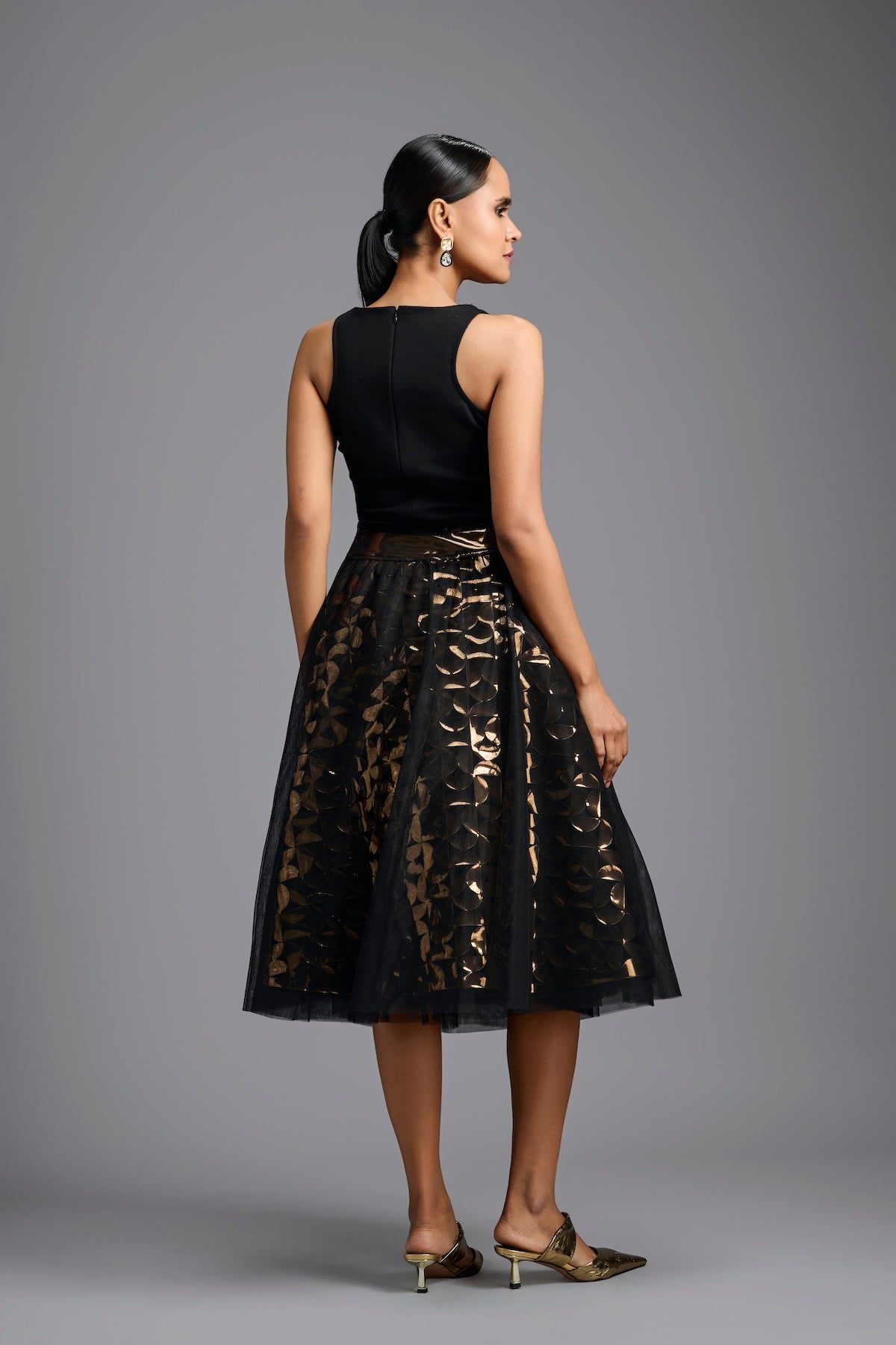 Black & Gold Metallic Cutwork Skirt