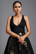 Load image into Gallery viewer, Black & Gold Metallic Cutwork Skirt
