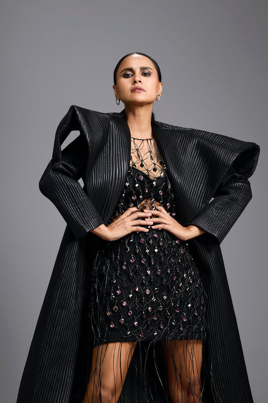 Black Longline Sculpted Lapel Jacket