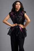 Load image into Gallery viewer, Black Organza Top with Pink Motifs
