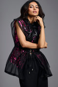 Load image into Gallery viewer, Black Organza Top with Pink Motifs
