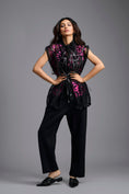 Load image into Gallery viewer, Black Organza Top with Pink Motifs

