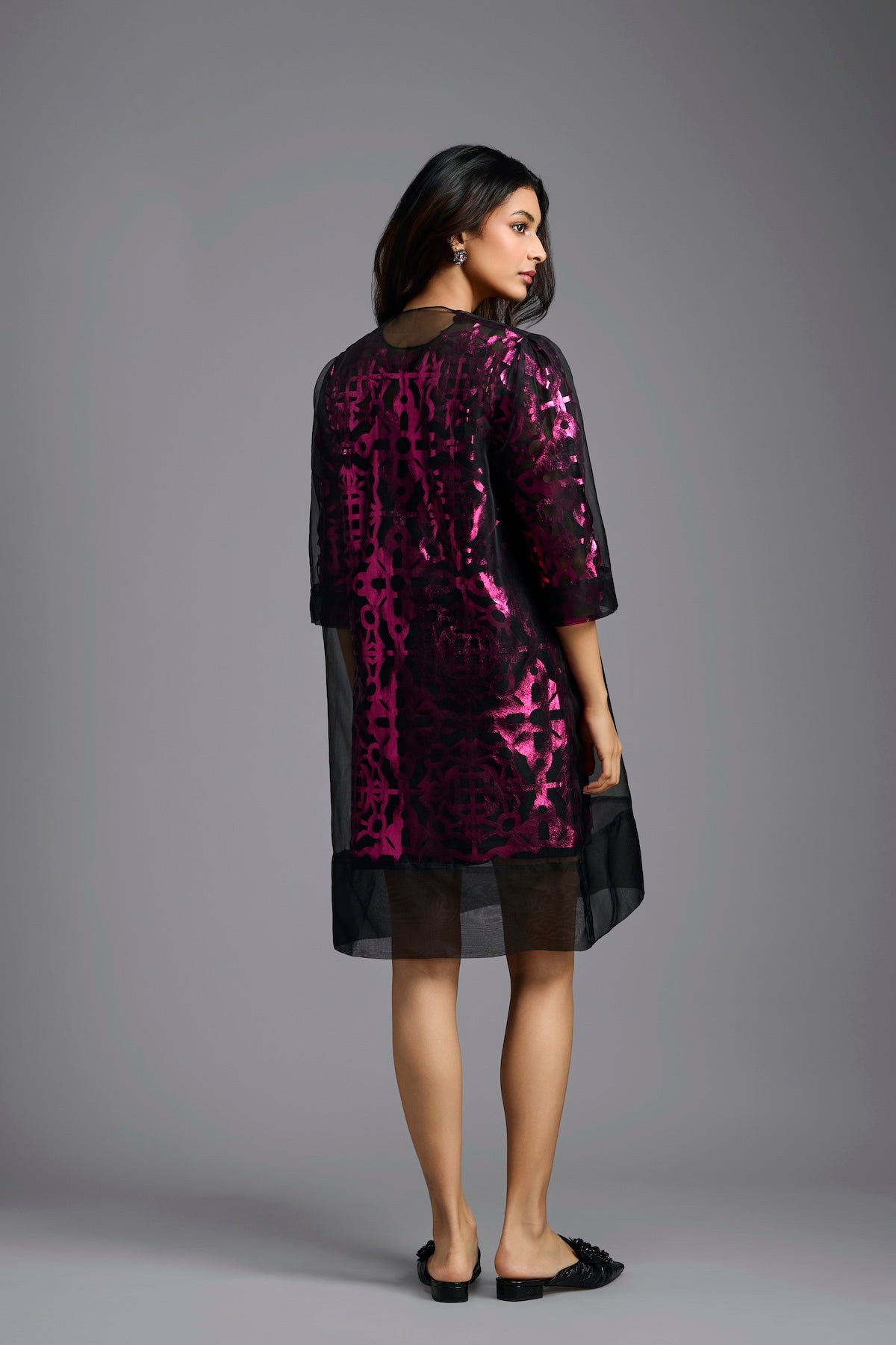 Fuchsia Metallic Sheer-Layered Dress