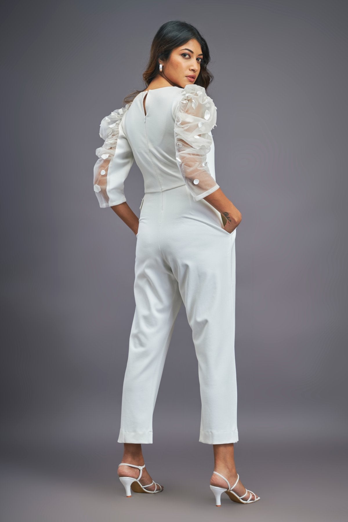 White Overlap Jumpsuit With Attached Belt