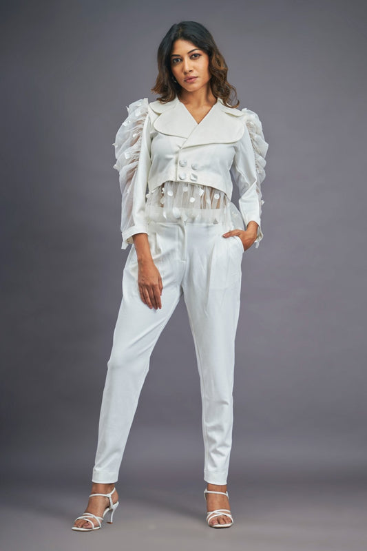 White Crop Jacket Co-ord Set