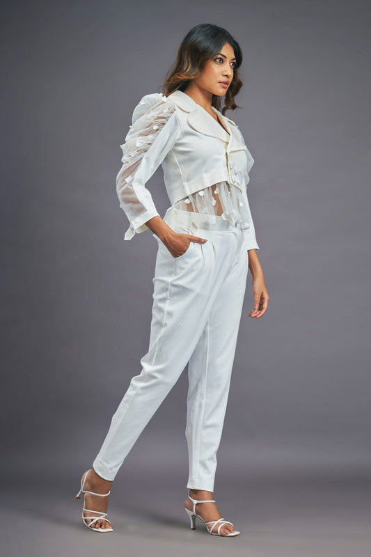 White Crop Jacket Co-ord Set