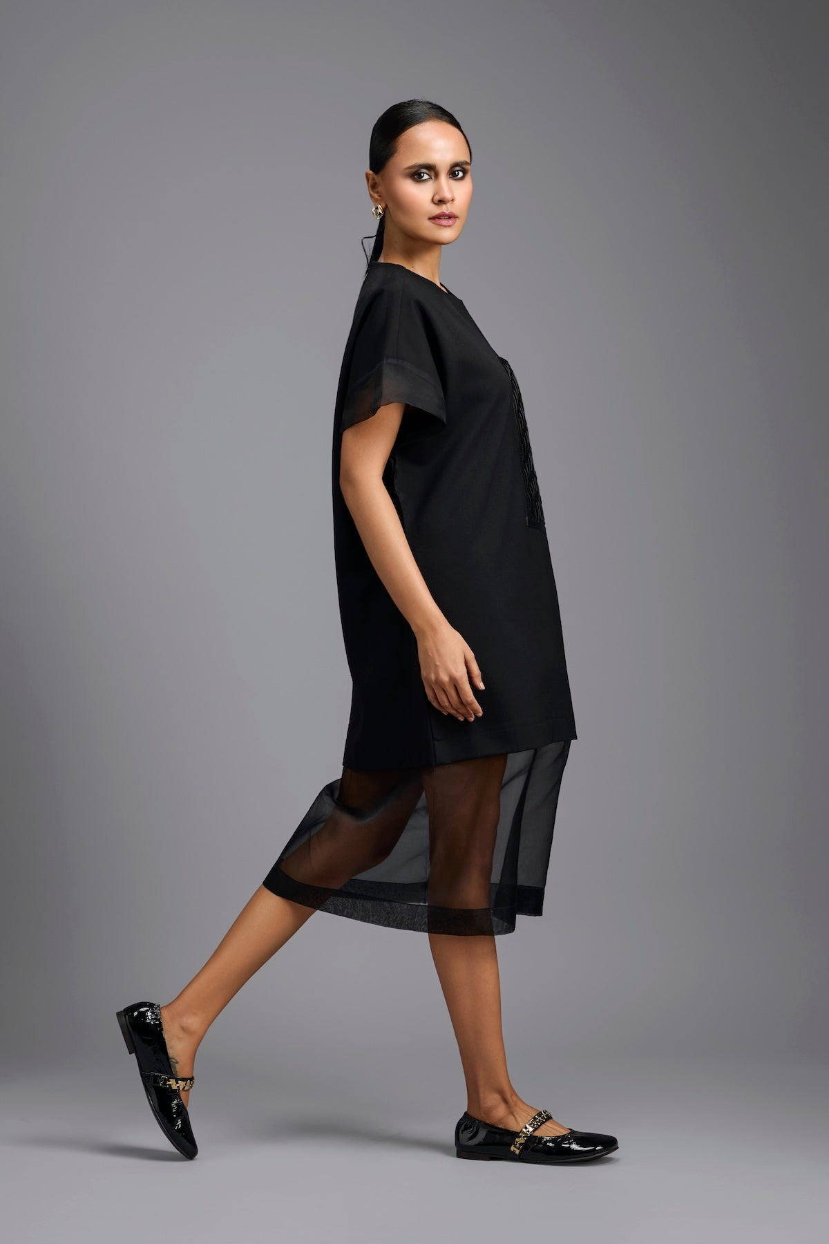 Black Oversized Dress with Sheer Hem Detail