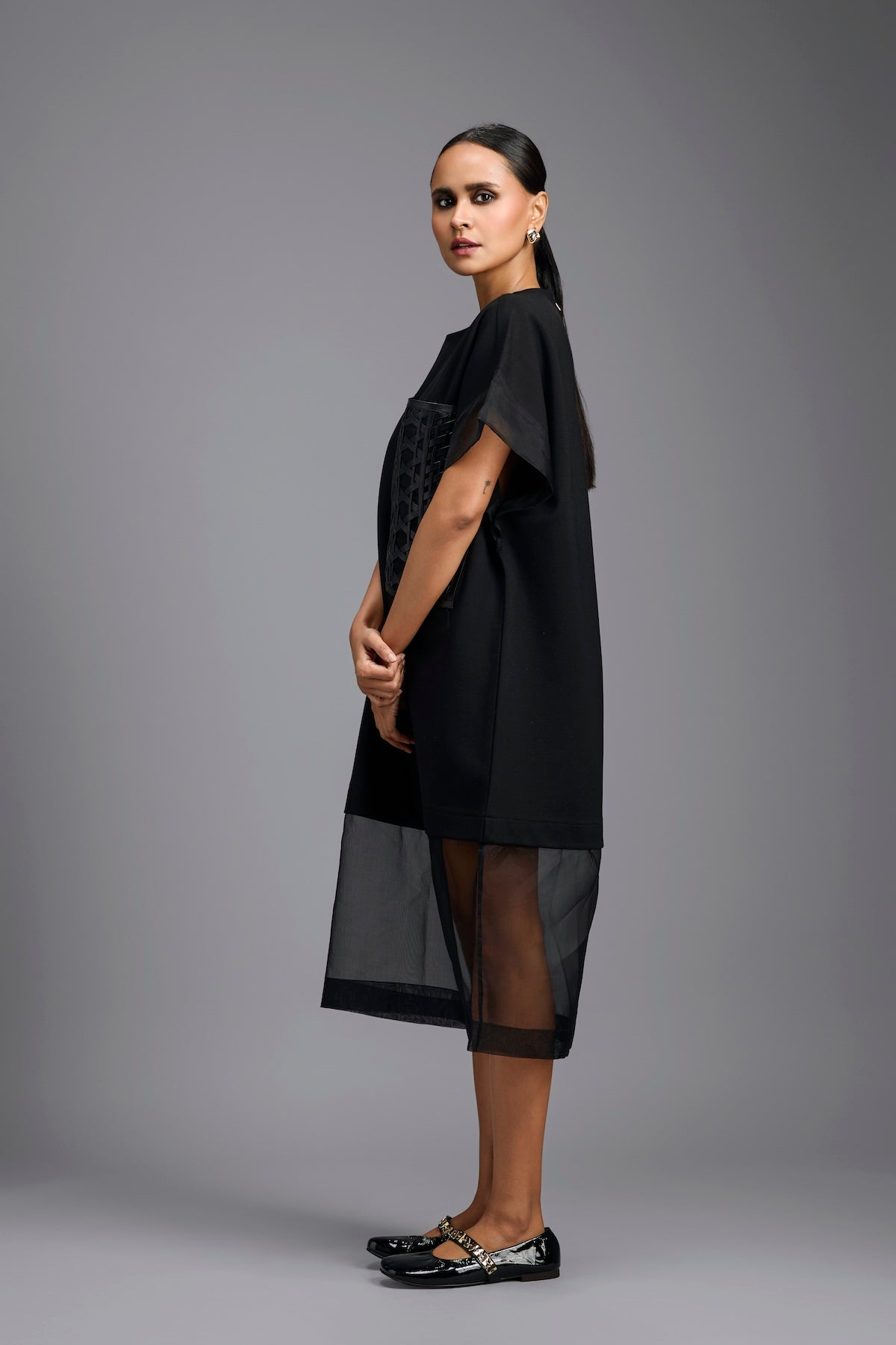 Black Oversized Dress with Sheer Hem Detail