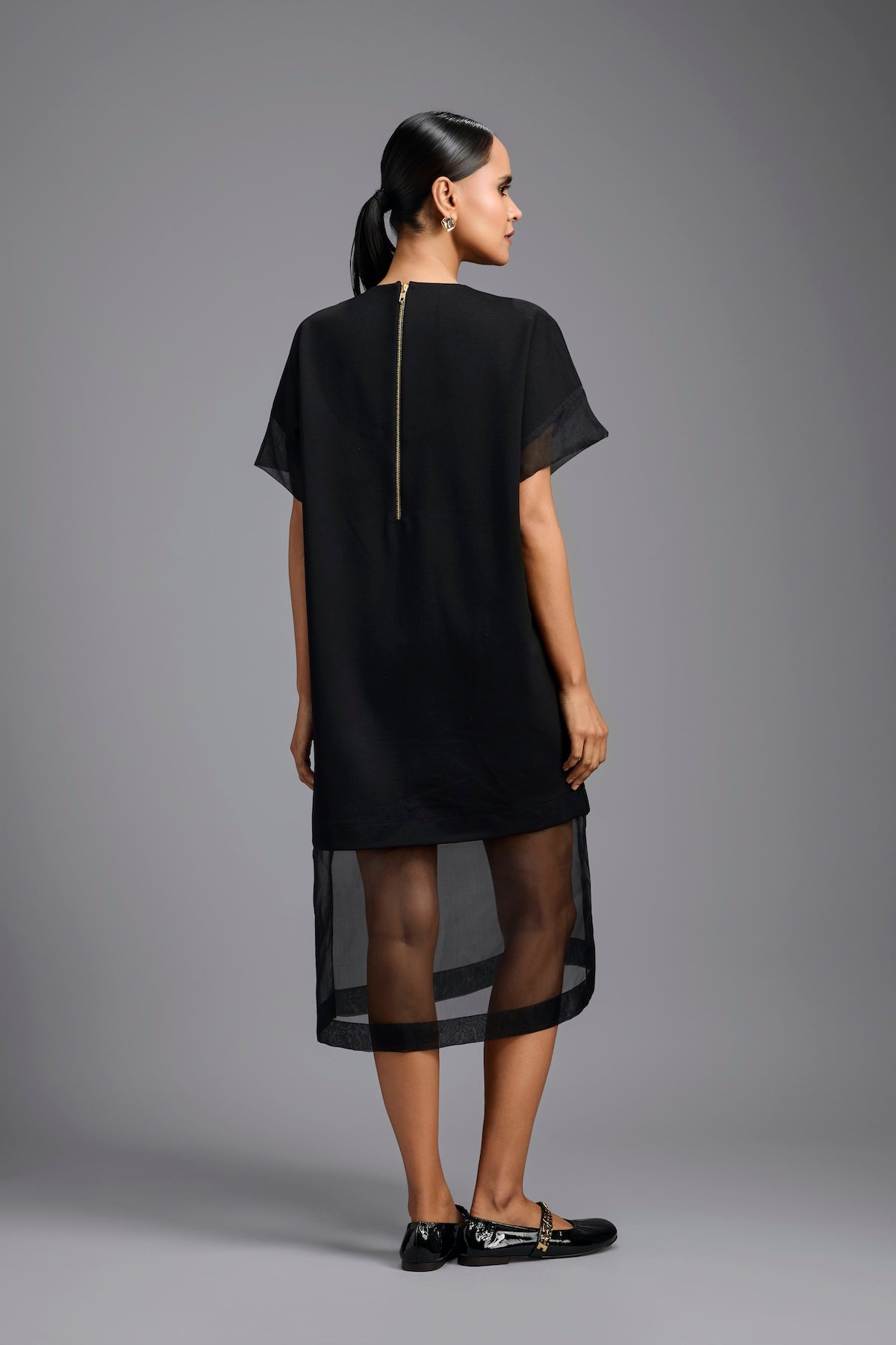 Black Oversized Dress with Sheer Hem Detail