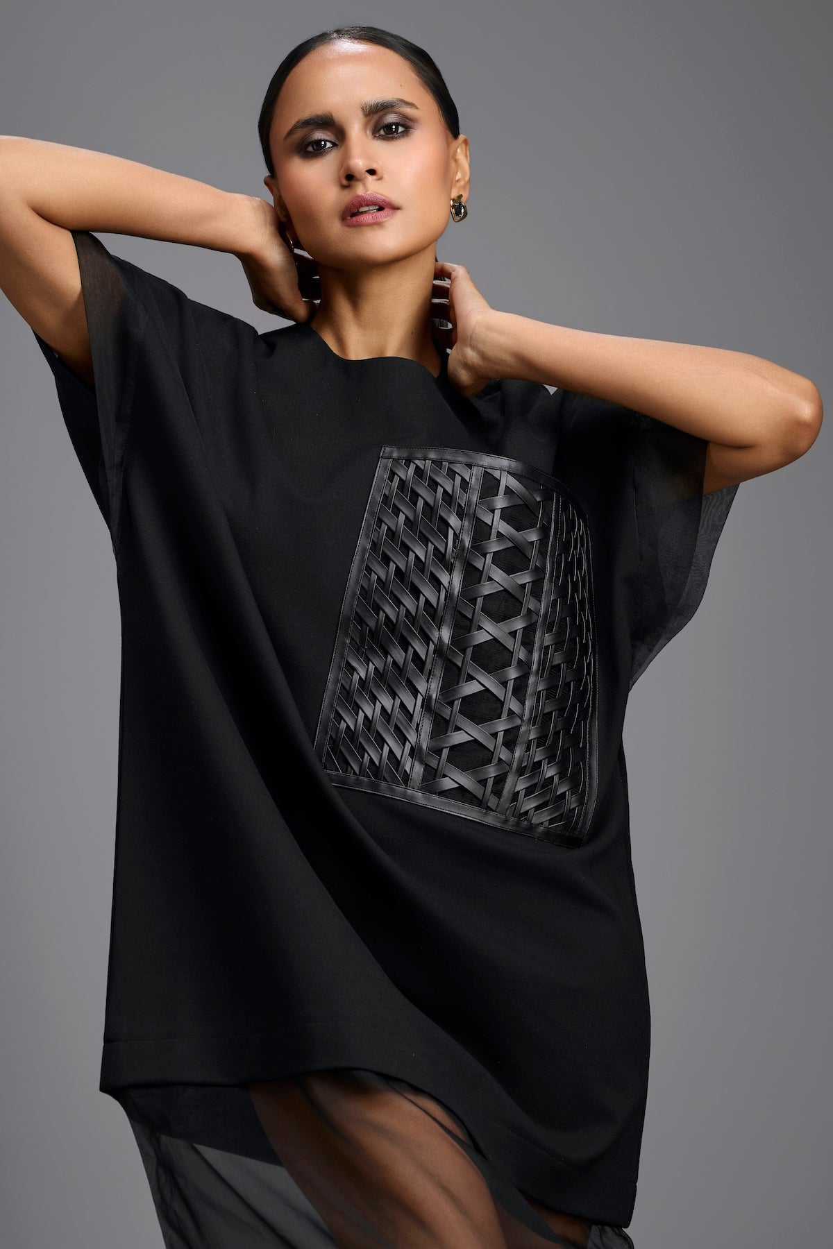 Black Oversized Dress with Sheer Hem Detail