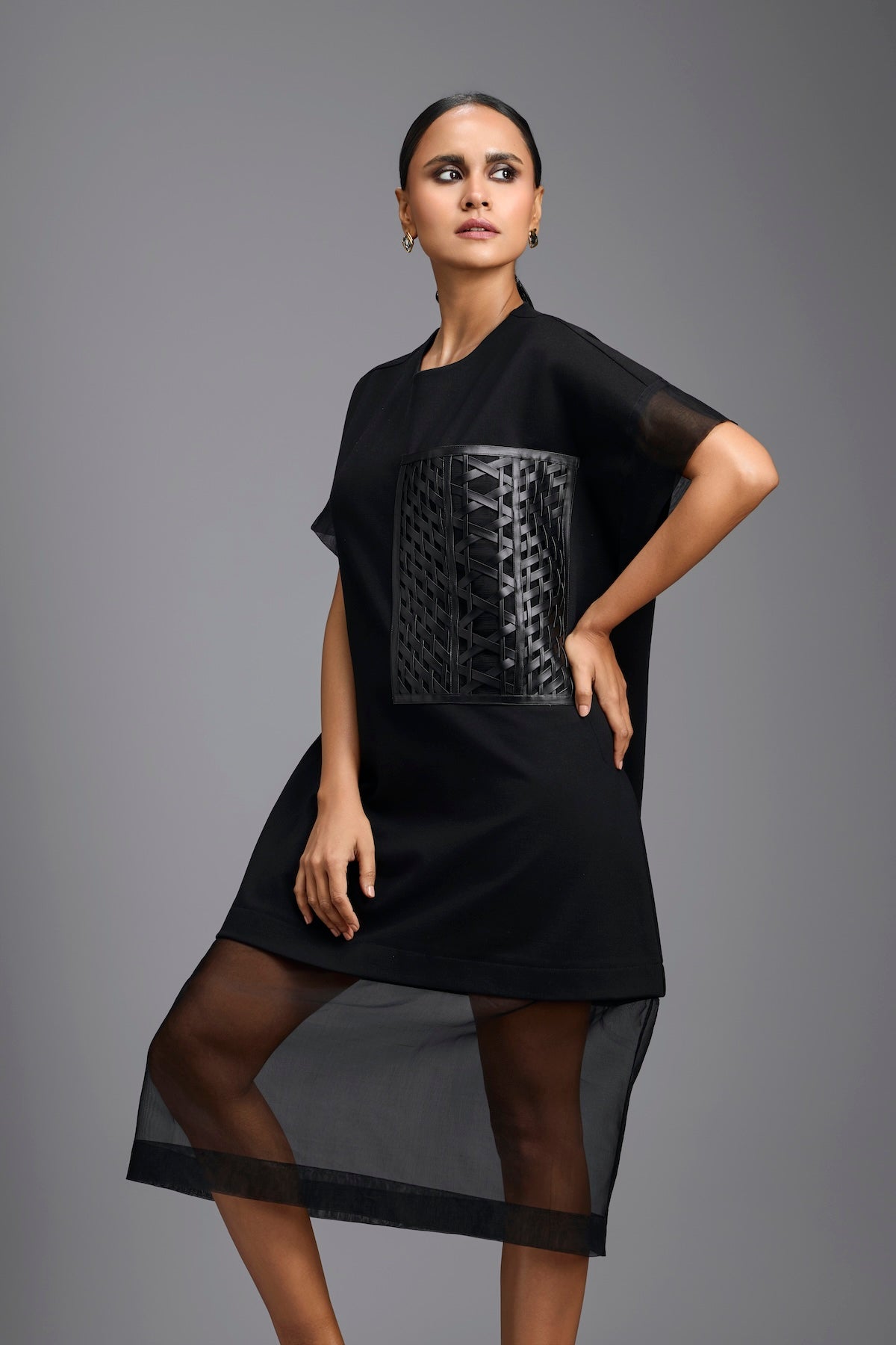 Black Oversized Dress with Sheer Hem Detail