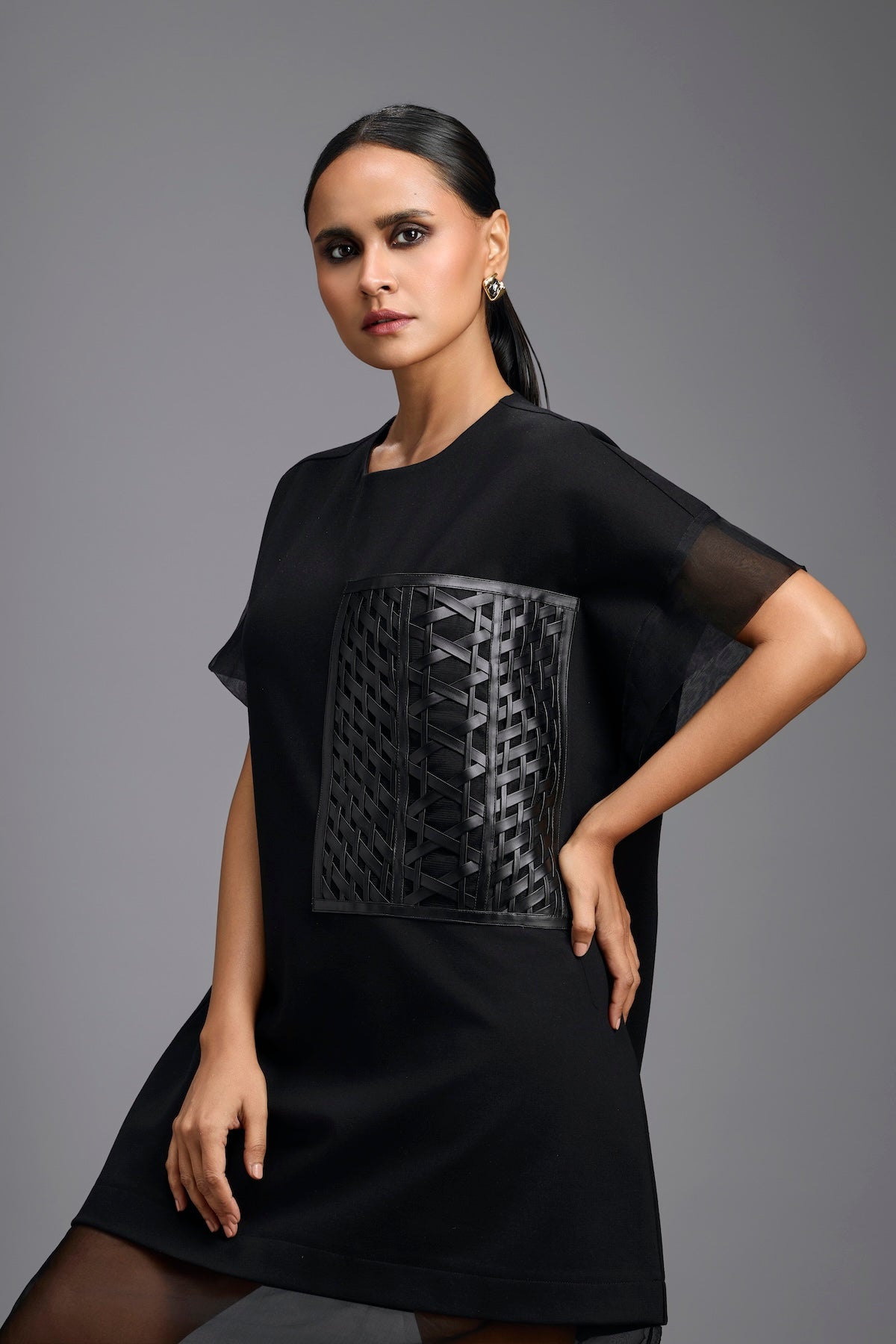 Black Oversized Dress with Sheer Hem Detail