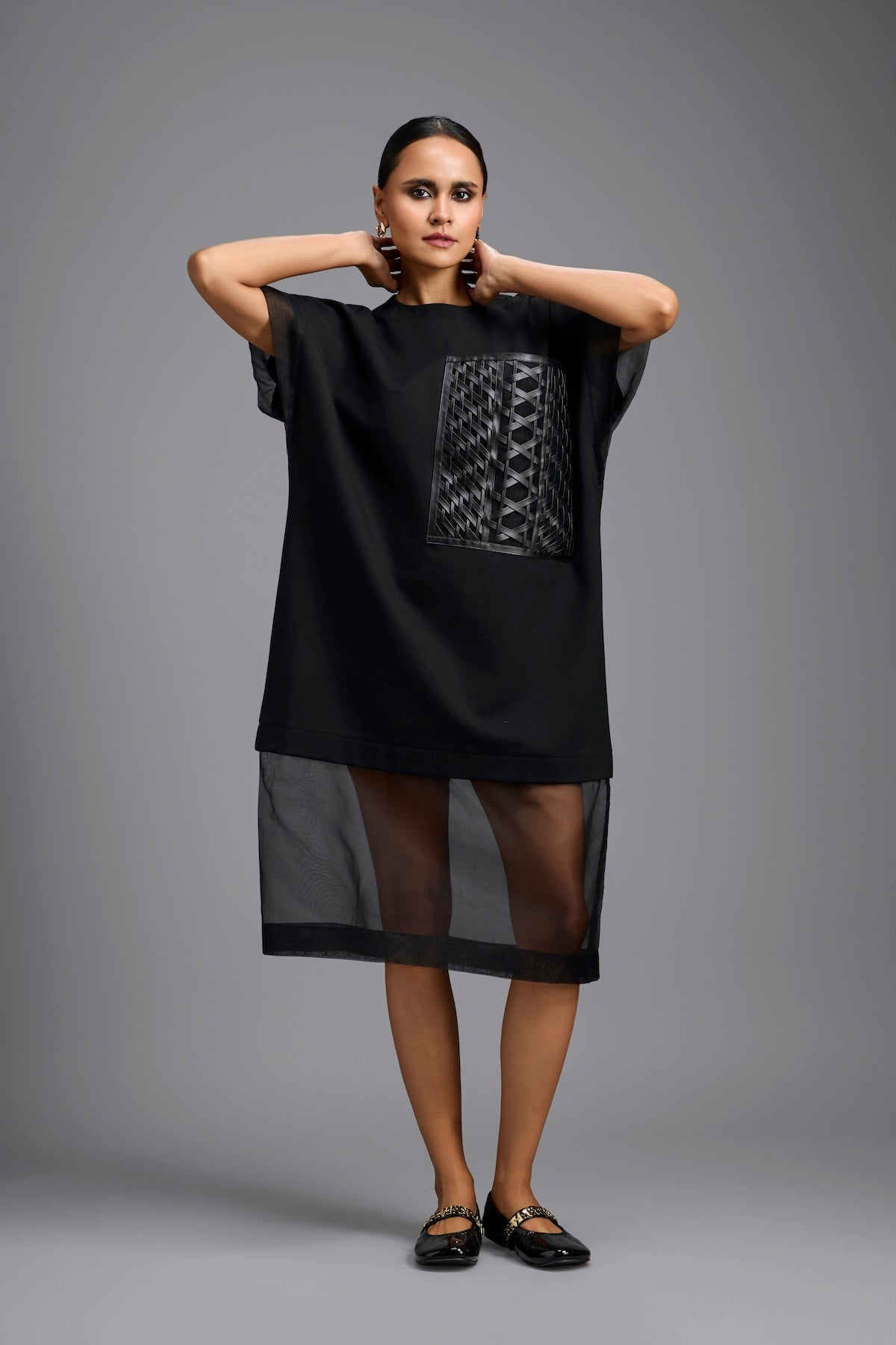 Black Oversized Dress with Sheer Hem Detail